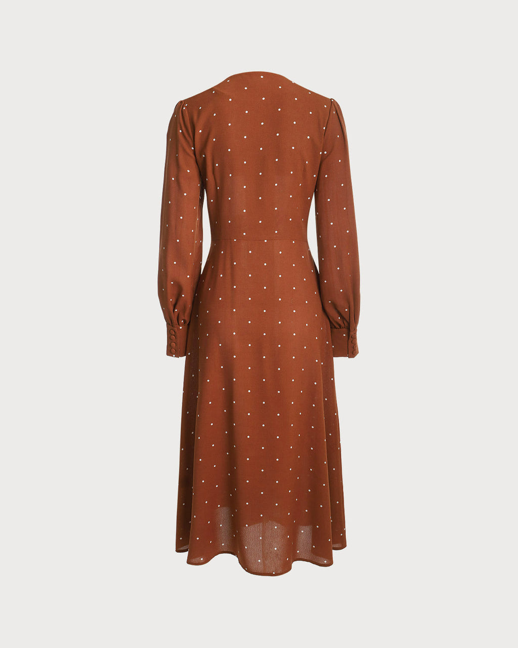 Brown Midi Dress with Polka Dot Pleats