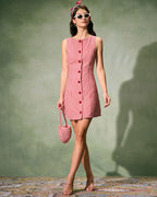 Red Plaid Mini Dress with Boat Neck