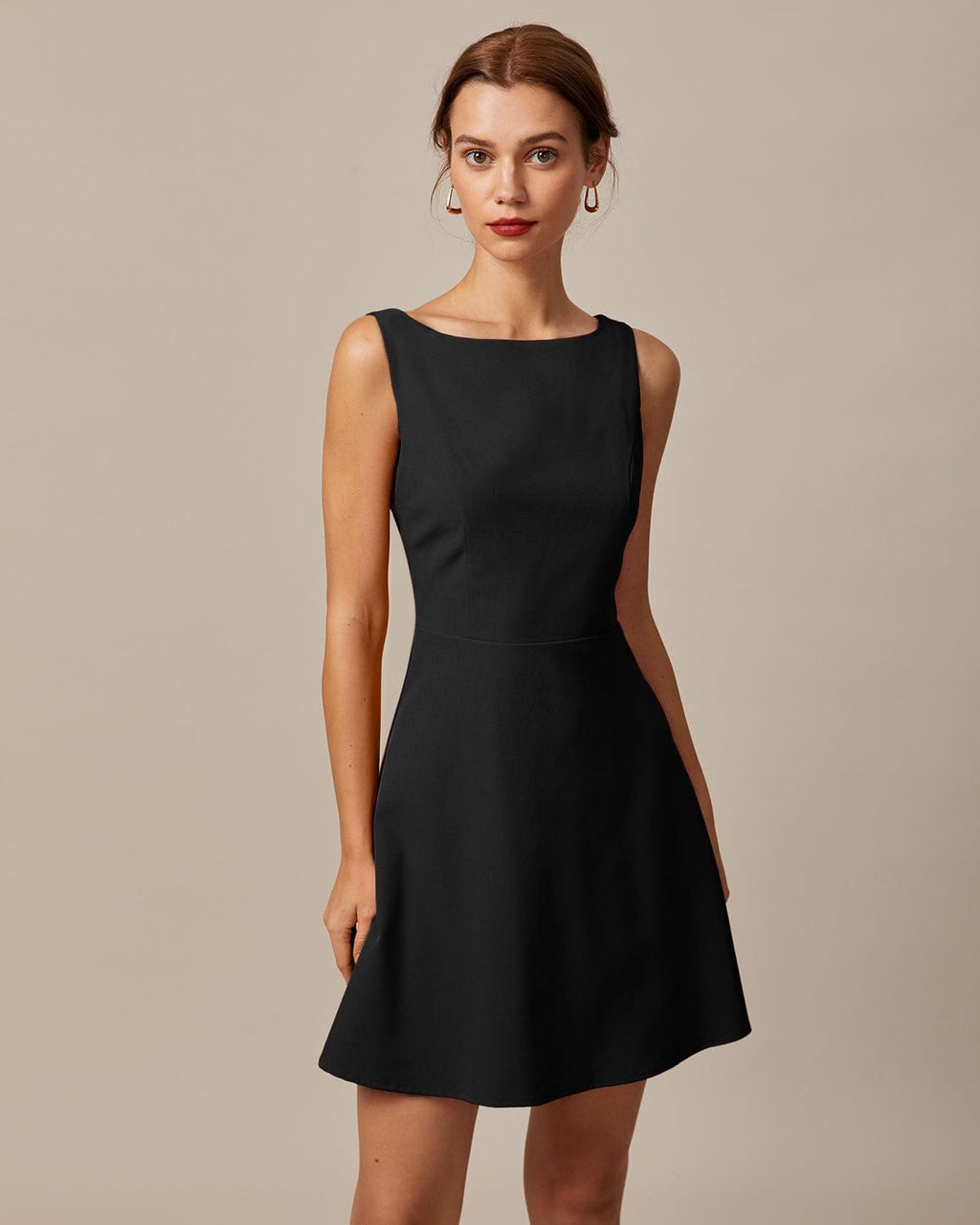 Black Boat Neck High-Waisted Mini Dress