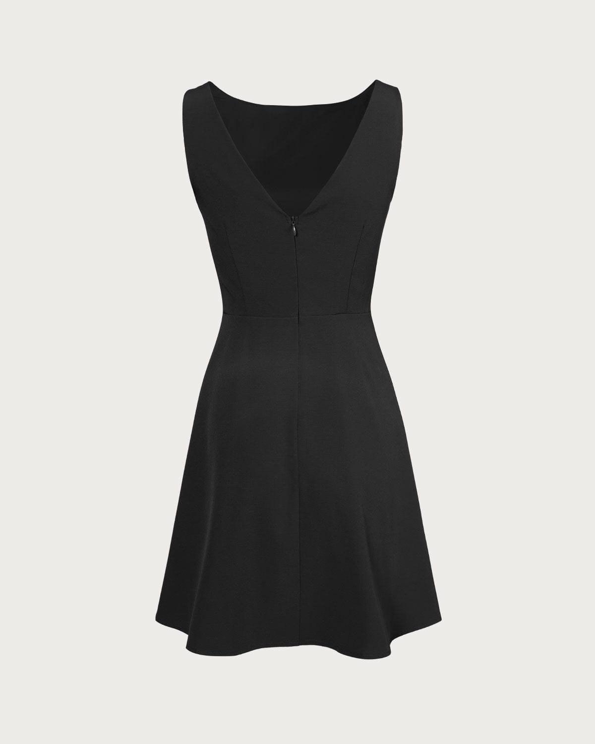 Black Boat Neck High-Waisted Mini Dress