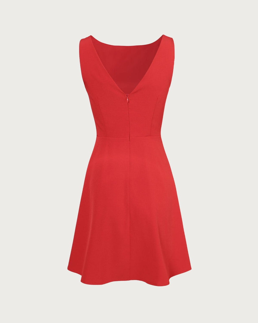 Red Boat Neck High-Waisted Mini Dress