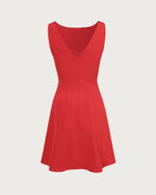 Red Boat Neck High-Waisted Mini Dress