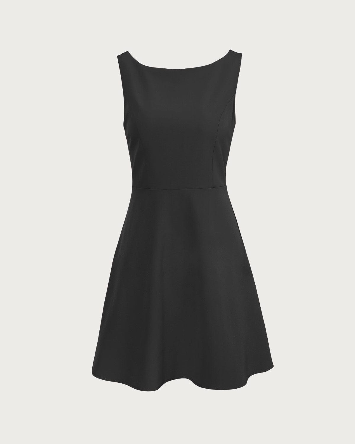 Black Boat Neck High-Waisted Mini Dress