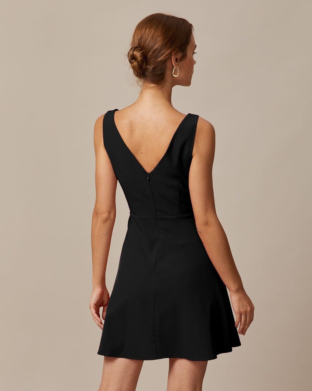 Black Boat Neck High-Waisted Mini Dress