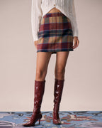 Red Plaid Tweed Mini Skirt with Zipper Fly