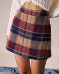 Red Plaid Tweed Mini Skirt with Zipper Fly