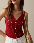 Red Polka Dot Print Sleeveless V-Neck Top