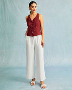 Red Polka Dot Print Sleeveless V-Neck Top