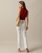 Red Polka Dot Print Sleeveless V-Neck Top