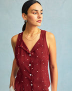 Red Polka Dot Print Sleeveless V-Neck Top