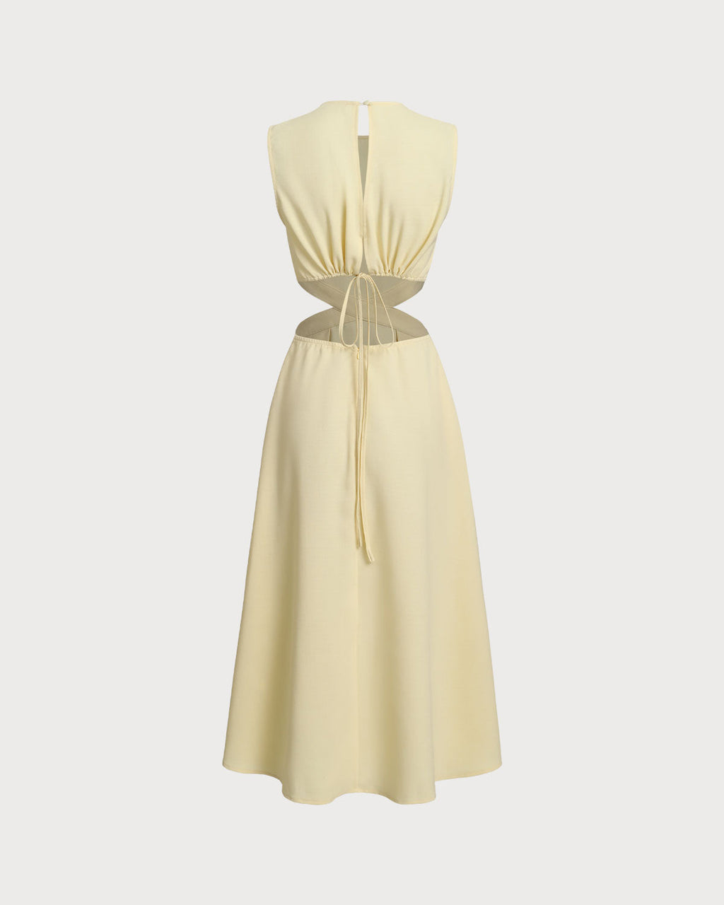 Yellow Midi Dress with Round Neck and Cut-Out Details