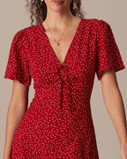 Red Polka Dot Flounce Mini Dress with V-Neck