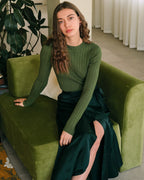 Ribbed Knit Sweater with Round Neck