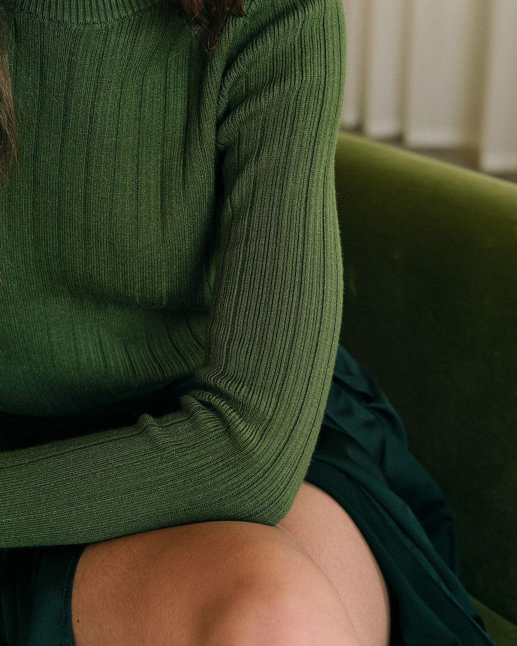 Ribbed Knit Sweater with Round Neck