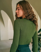Ribbed Knit Sweater with Round Neck