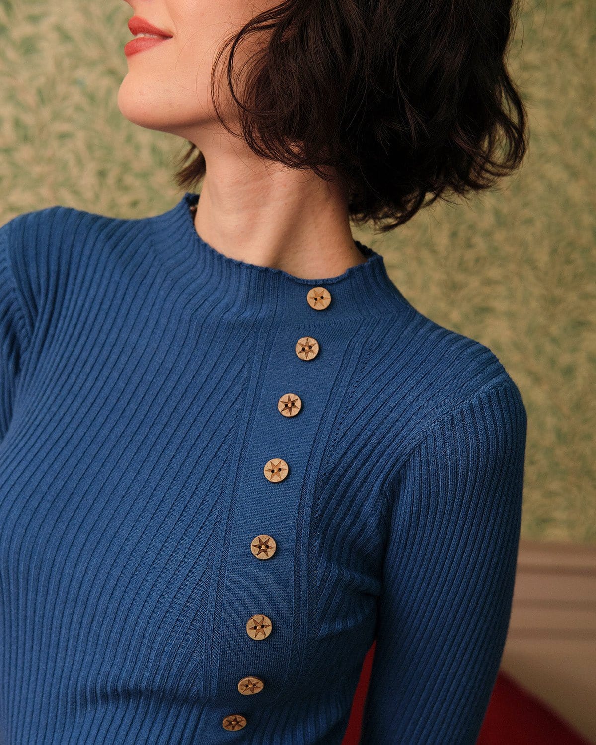 Ribbed Knit Top with Solid Mock Neck