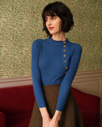 Ribbed Knit Top with Solid Mock Neck