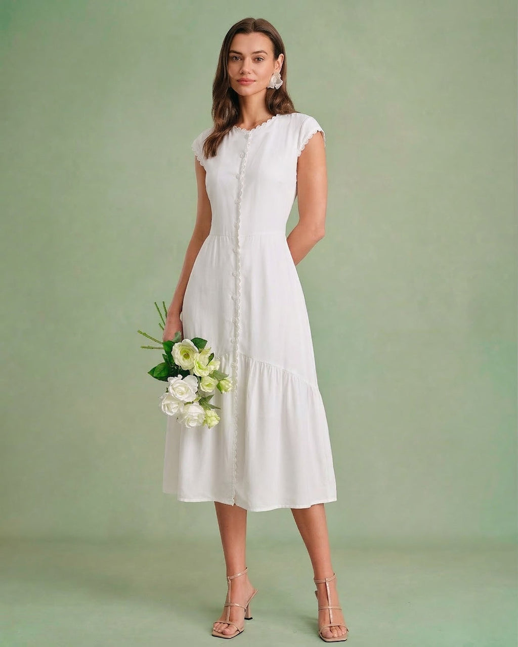 Classic Solid Color Midi Dress with Lapel