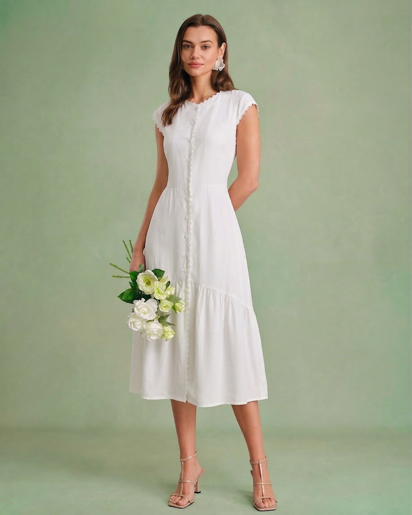 Classic Solid Color Midi Dress with Lapel