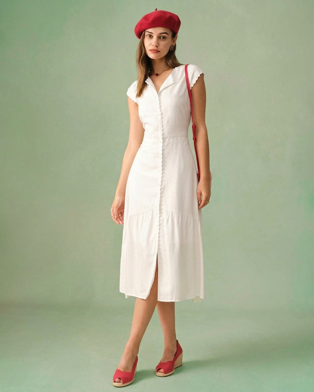 Classic Solid Color Midi Dress with Lapel