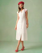 Classic Solid Color Midi Dress with Lapel