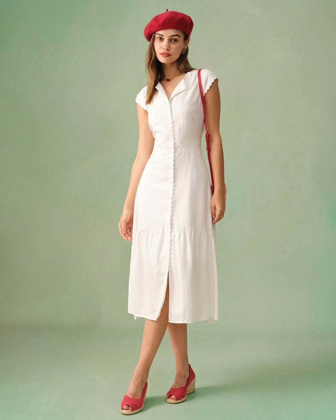 Classic Solid Color Midi Dress with Lapel