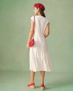 Classic Solid Color Midi Dress with Lapel