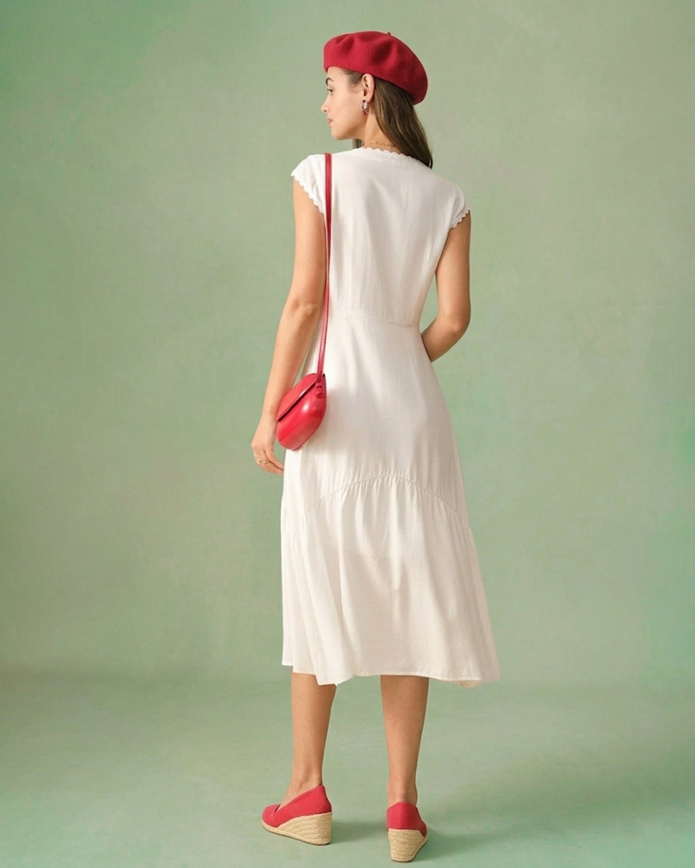 Classic Solid Color Midi Dress with Lapel