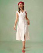 Classic Solid Color Midi Dress with Lapel