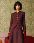 Burgundy Vintage-Inspired Single-Breasted Tweed Blazer