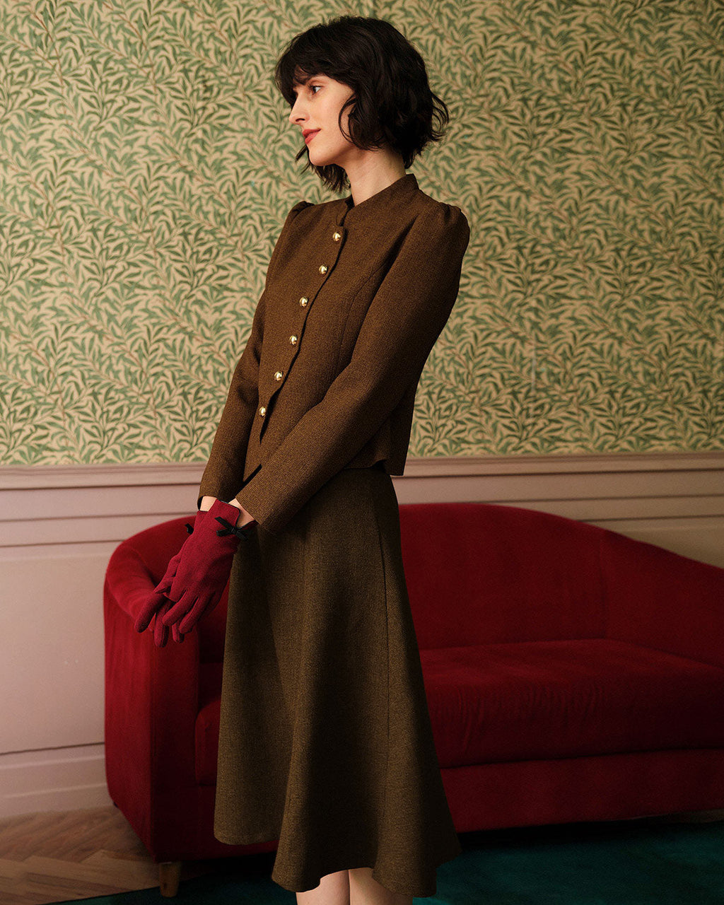 Classic Single-Breasted Tweed Jacket in Solid Retro Style