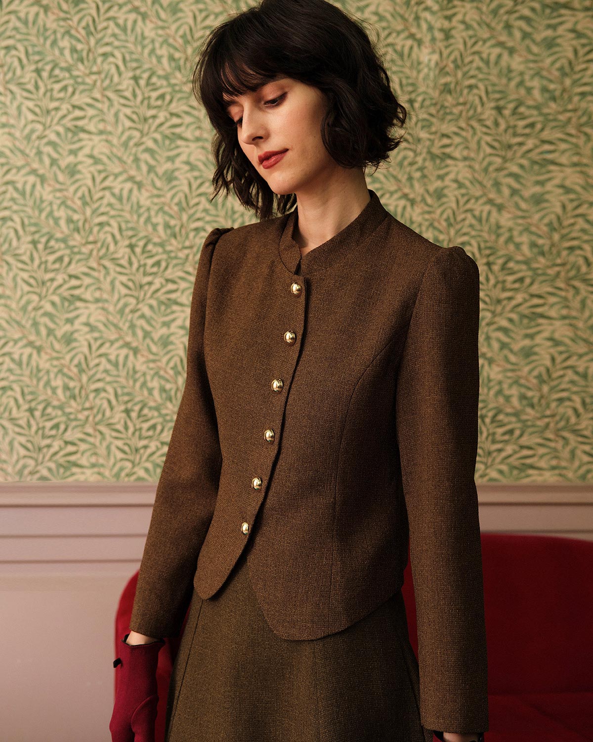 Classic Single-Breasted Tweed Jacket in Solid Retro Style