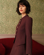 Burgundy Vintage-Inspired Single-Breasted Tweed Blazer