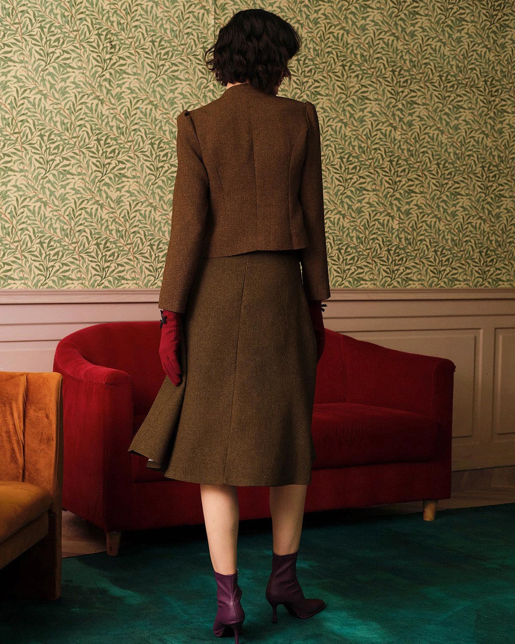 Classic Single-Breasted Tweed Jacket in Solid Retro Style