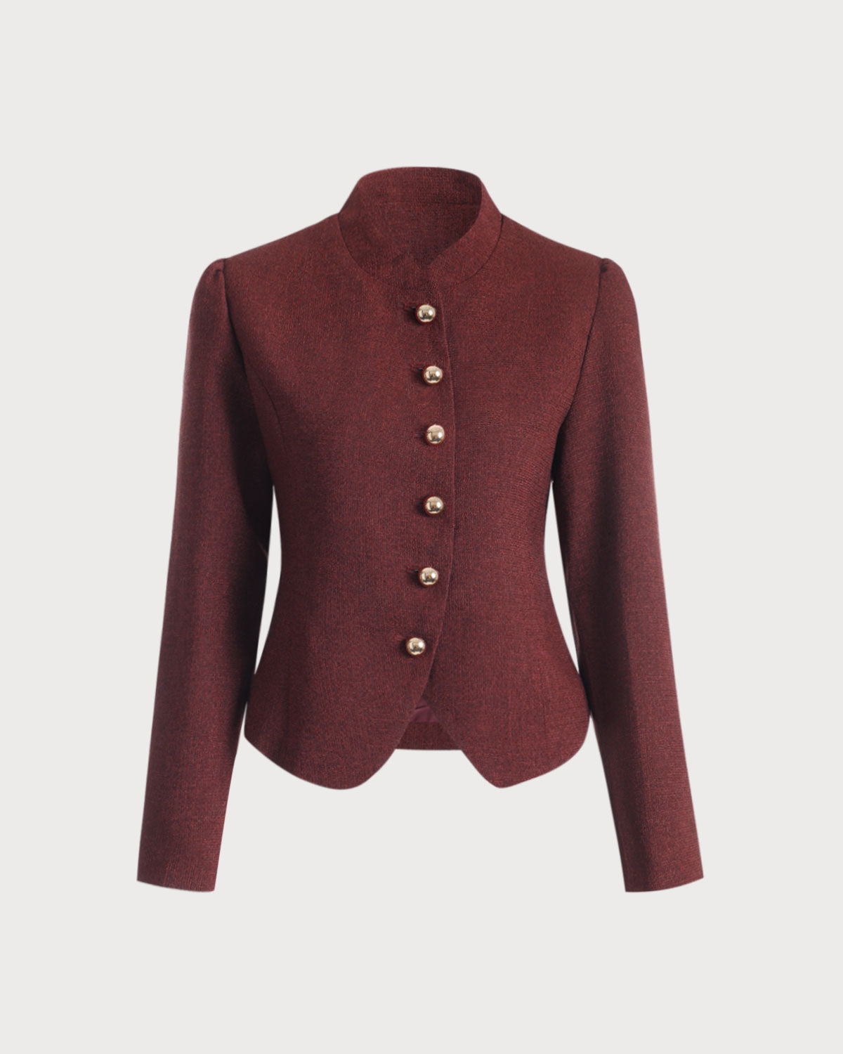 Burgundy Vintage-Inspired Single-Breasted Tweed Blazer