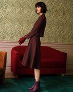 Burgundy High-Waisted Tweed Skirt