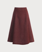 Burgundy High-Waisted Tweed Skirt