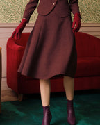 Burgundy High-Waisted Tweed Skirt