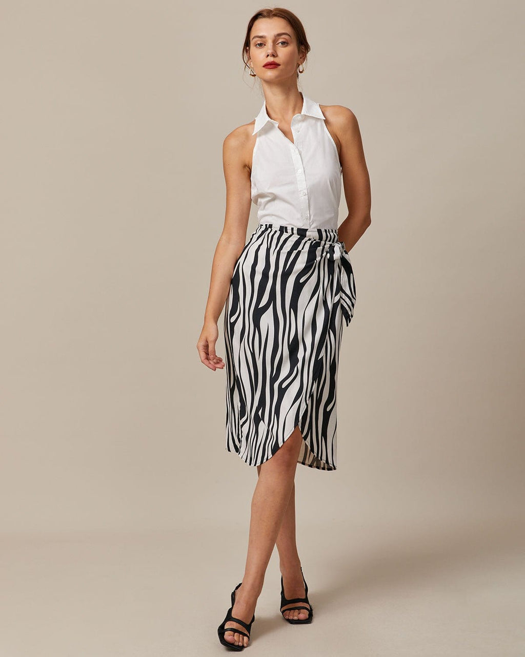 White Sleeveless Button-Up Shirt with Collar