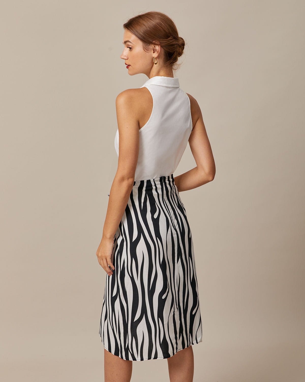 White Sleeveless Button-Up Shirt with Collar