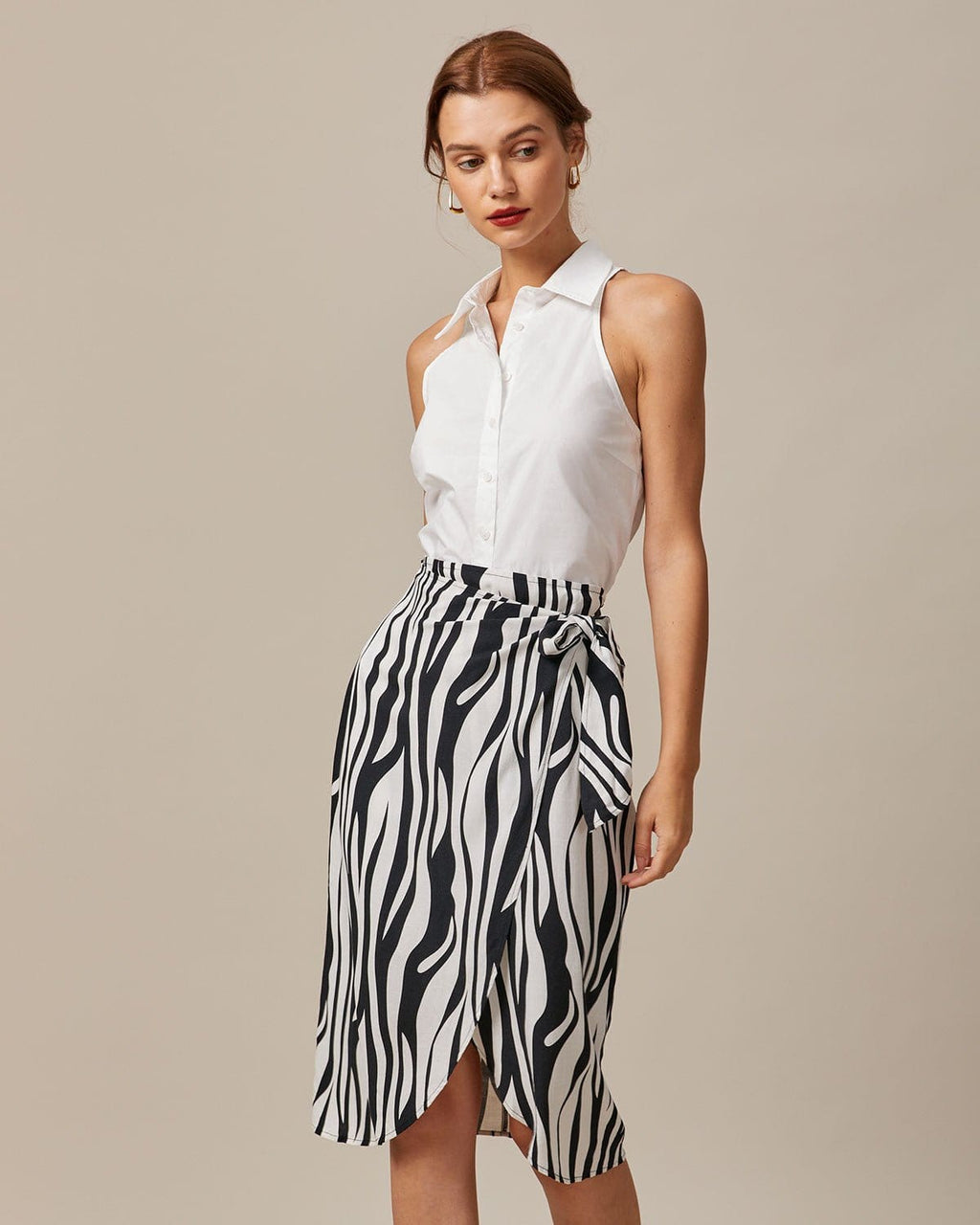 White Sleeveless Button-Up Shirt with Collar