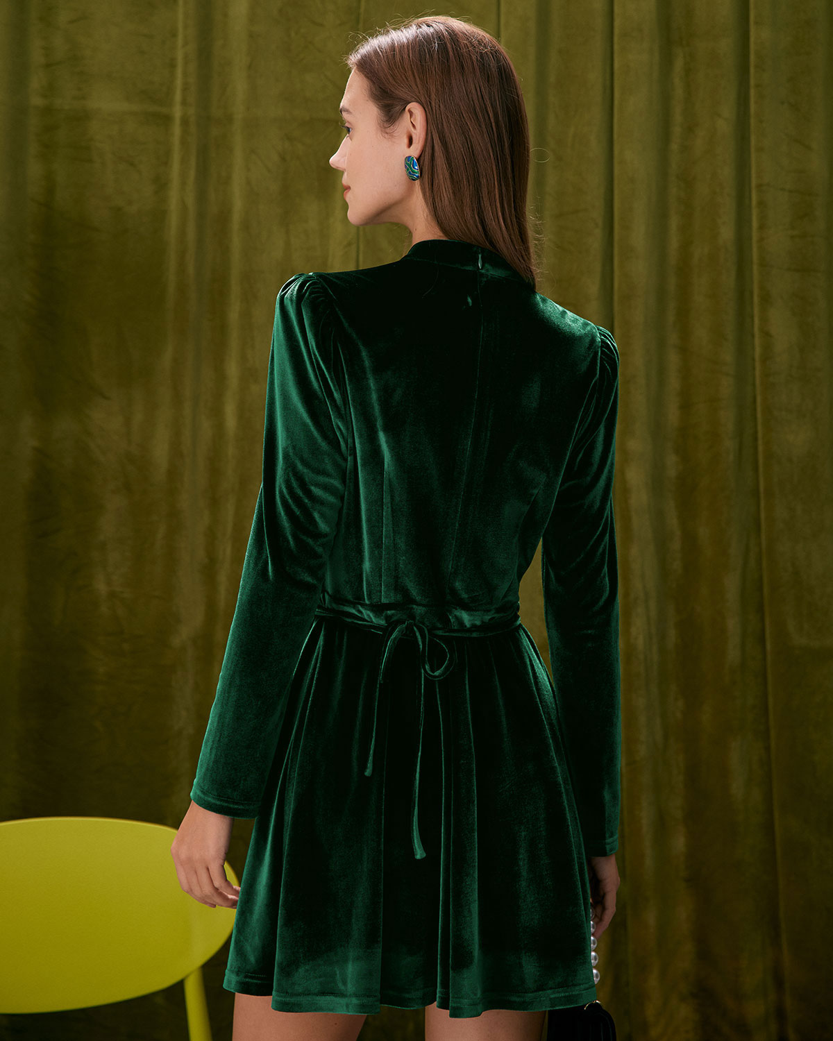 Emerald Cut-Out Velvet Mini Dress