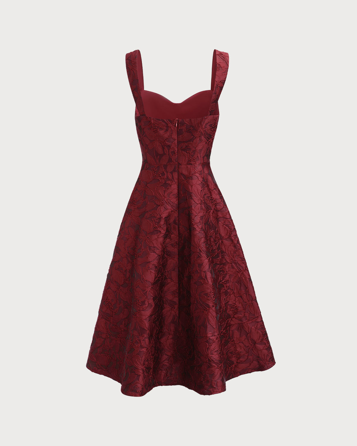 Red Jacquard Midi Dress with Sweetheart Neckline