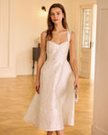 White Jacquard Midi Dress with Sweetheart Neckline