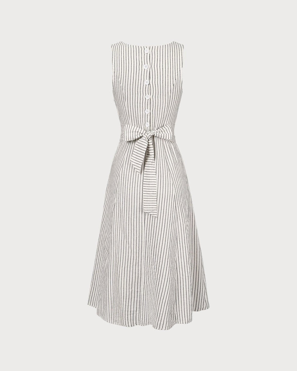 Striped Midi Dress with White Square Neck
