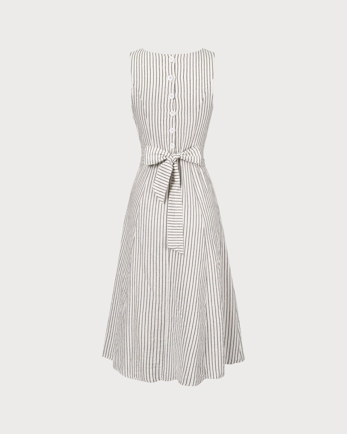 Striped Midi Dress with White Square Neck