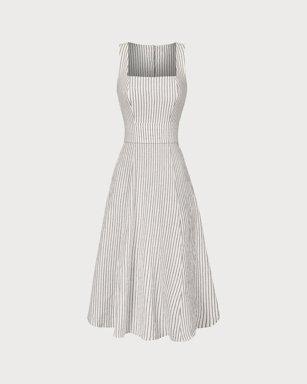 Striped Midi Dress with White Square Neck