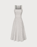 Striped Midi Dress with White Square Neck