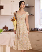 Floral Slit Midi Dress in Vibrant Yellow with V-Neck