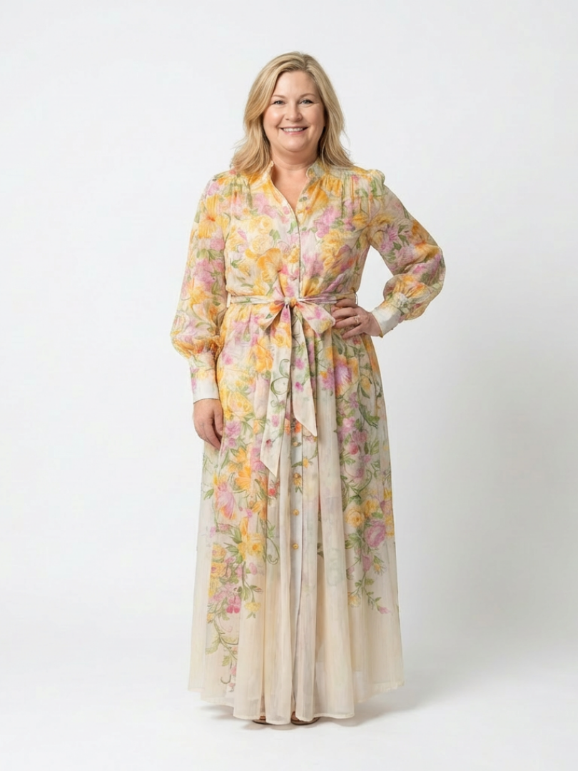 Cressida | Floral Transparente Langarm Maxi-Kleid